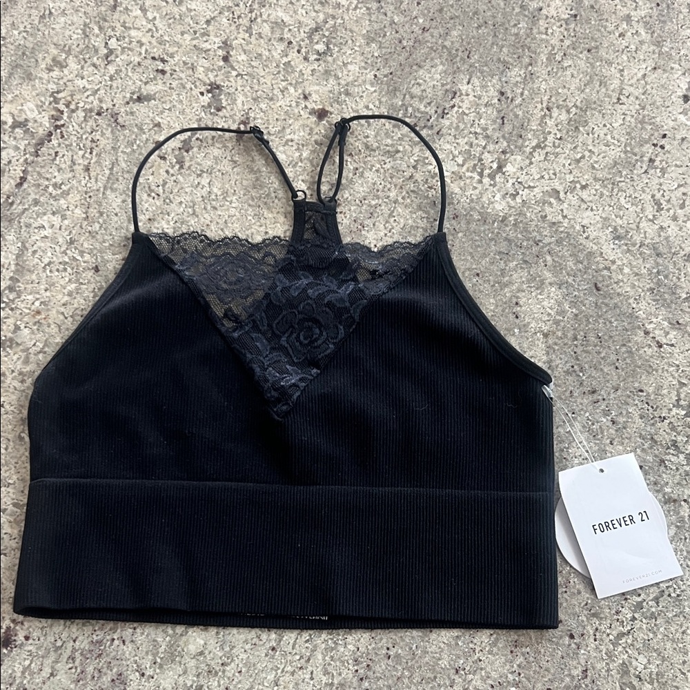 Black Lace Detail Crop Top